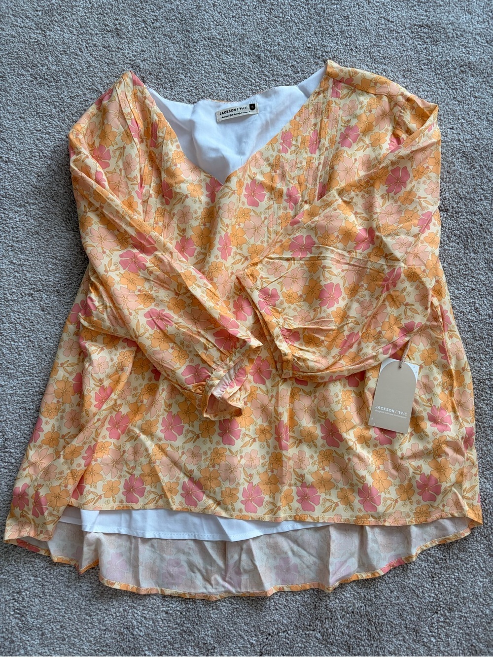 Jackson Rowe Floral Pintuck Peasant Blouse in Yellow & Pink - Picture 10 of 11